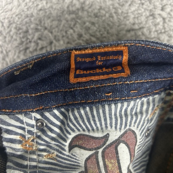 Rock Revival Women's 28 Pat Straight Rhinestone Embellish Jeans Dark Wash Buckle - Picture 8 of 11